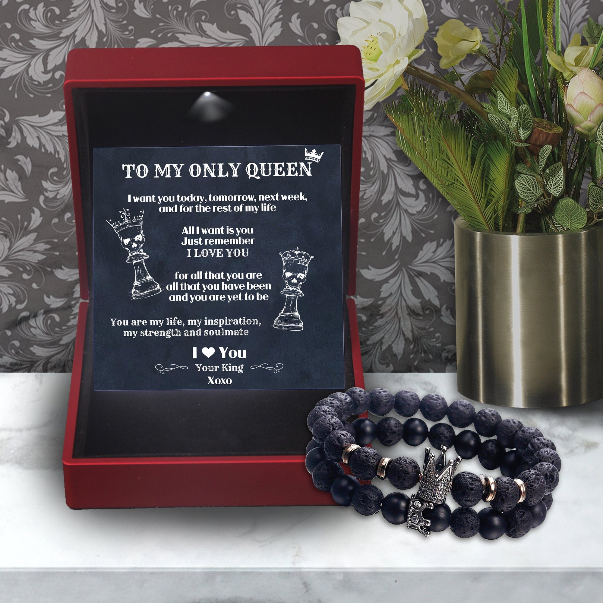 King & Queen Couple Bracelets - Skull - To My Only Queen - I Love You - Gbae13013