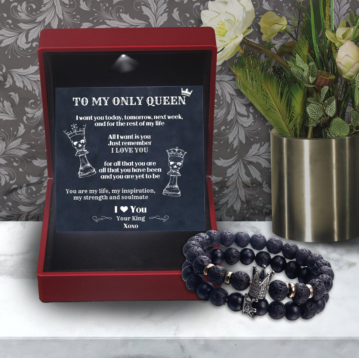 King & Queen Couple Bracelets - Skull - To My Only Queen - I Love You - Gbae13013