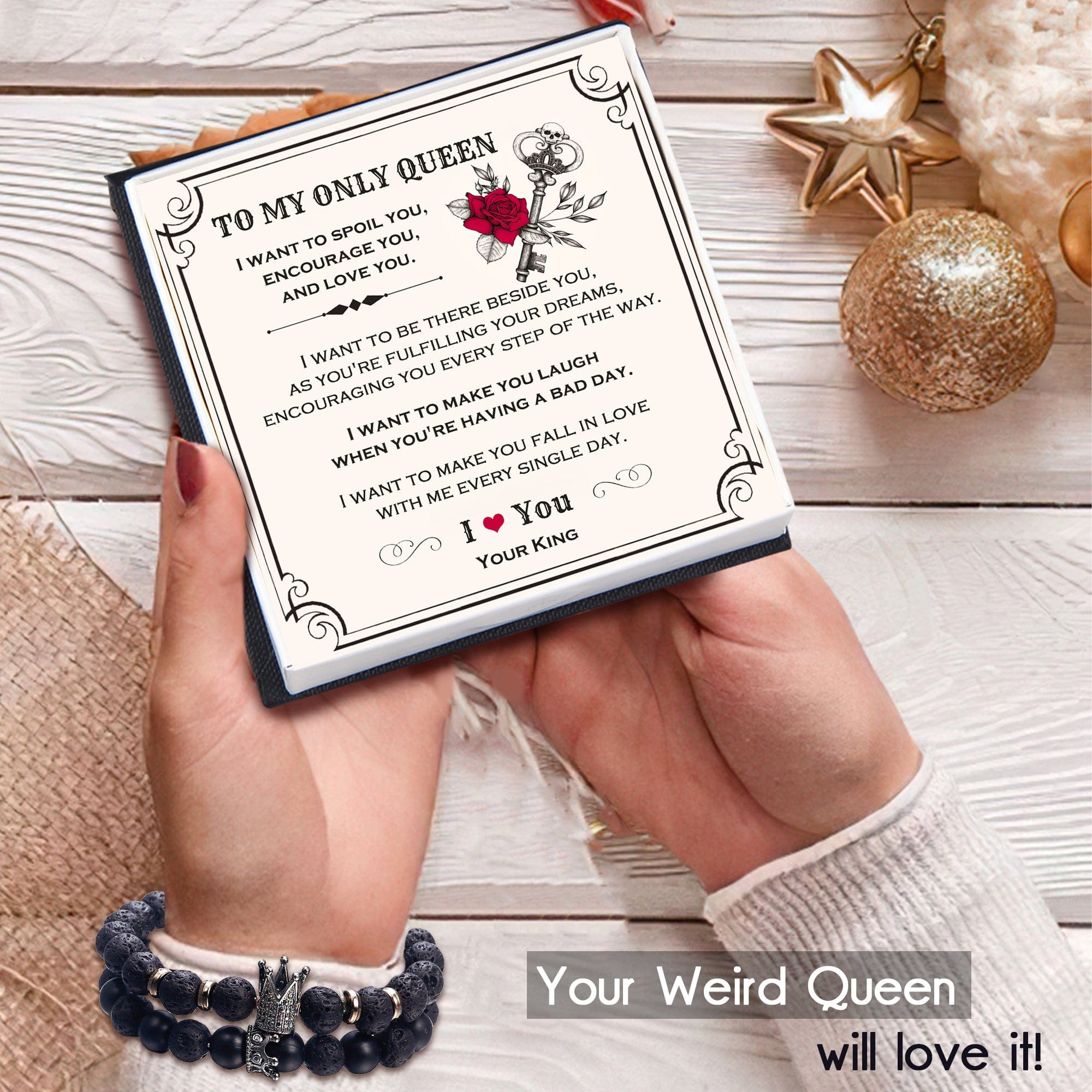 King & Queen Couple Bracelets - Skull - To My Only Queen - I Want To Make You Fall In Love With Me Every Single Day - Gbae13011