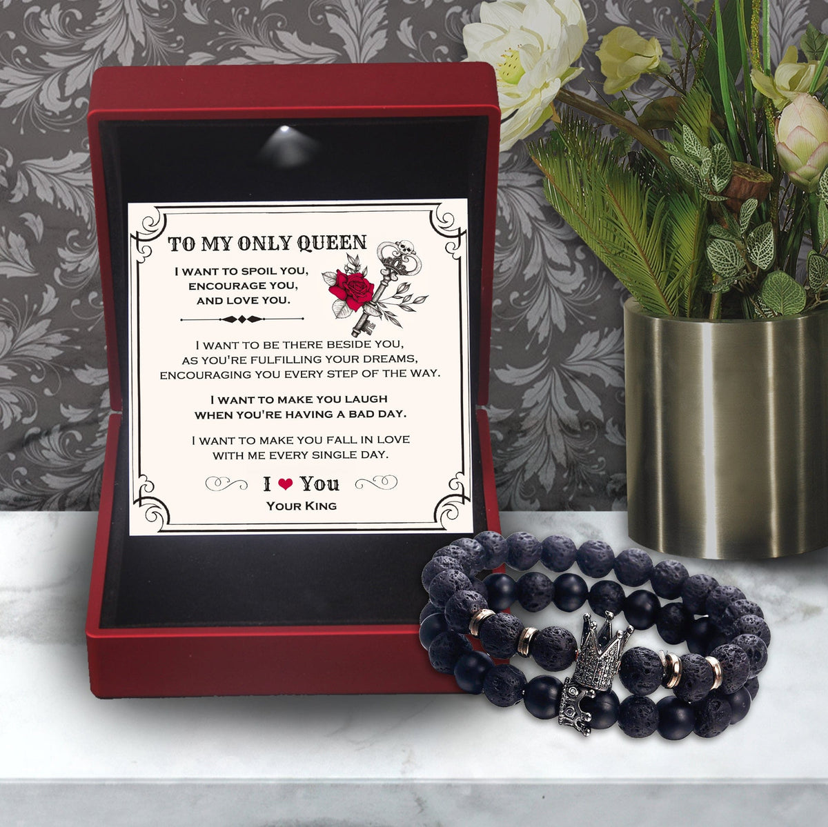 King & Queen Couple Bracelets - Skull - To My Only Queen - I Want To Make You Fall In Love With Me Every Single Day - Gbae13011