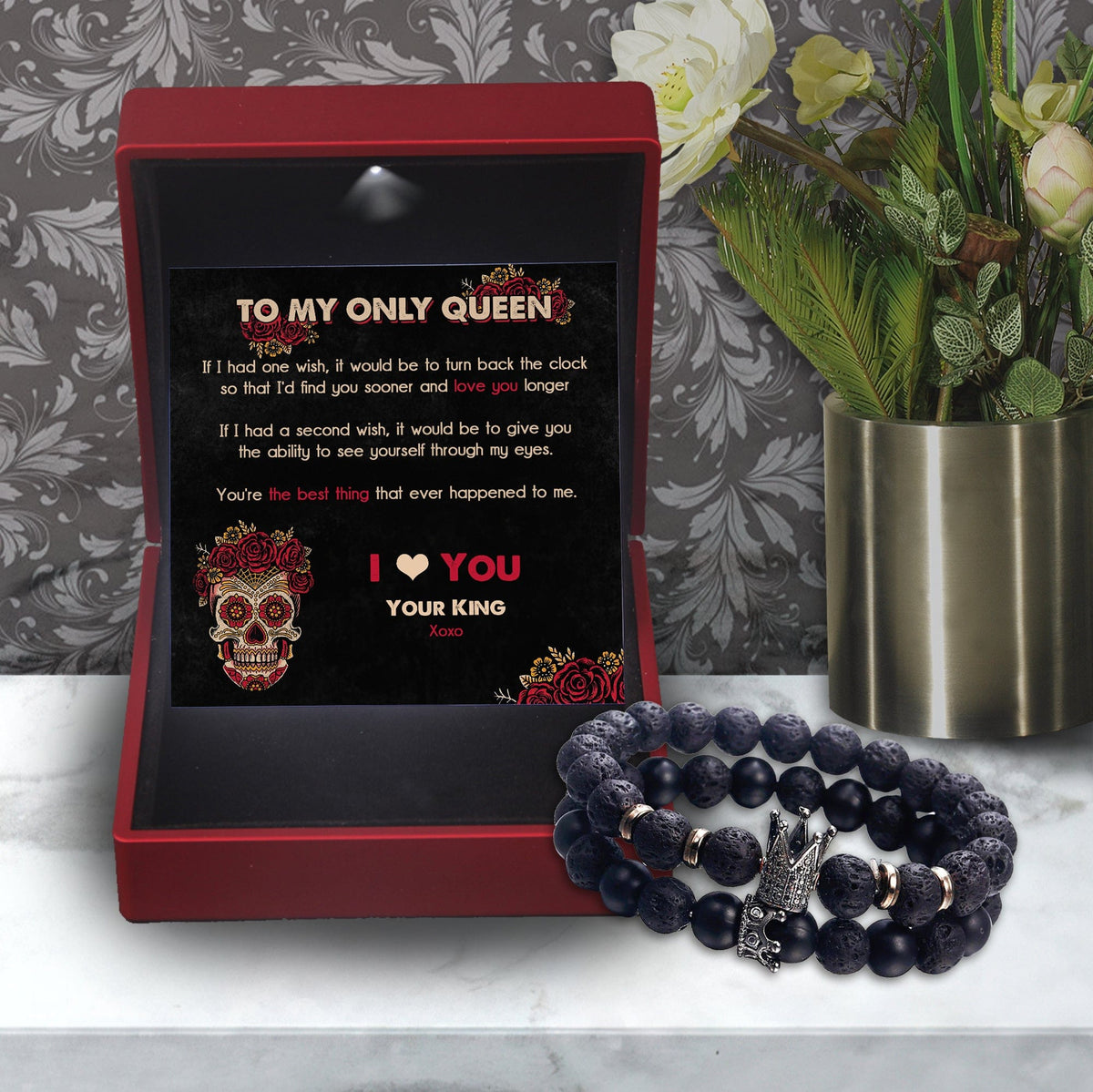 King & Queen Couple Bracelets - Skull - To My Only Queen - You're The Best Thing That Ever Happened To Me - Gbae13012
