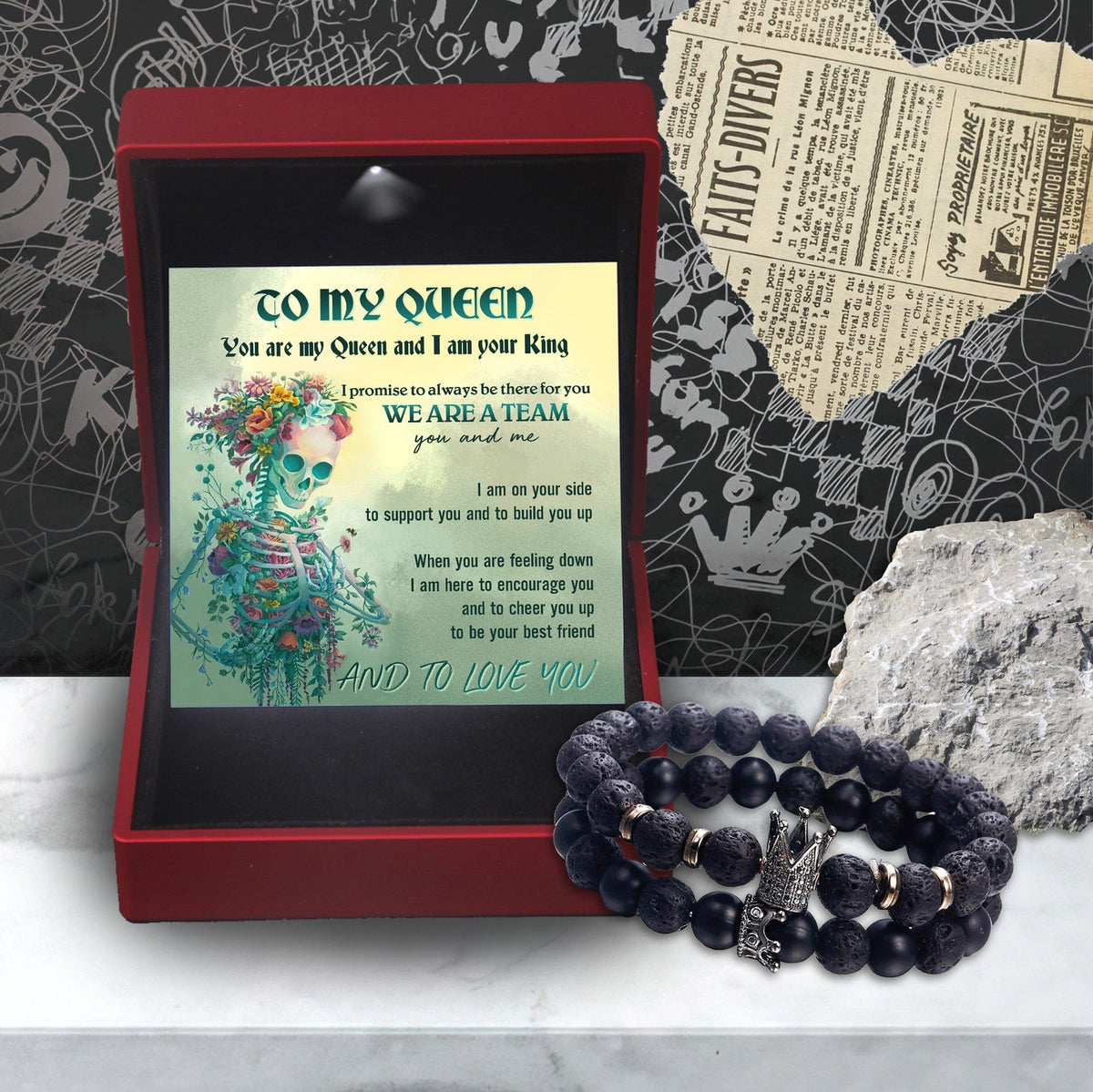 King & Queen Couple Bracelets - Skull - To My Queen - AND TO LOVE YOU - Gbae13006