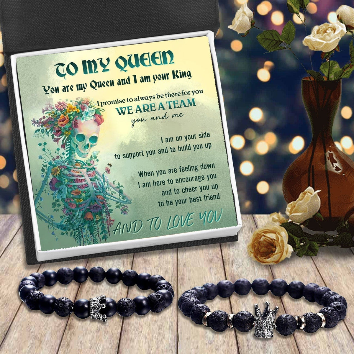King & Queen Couple Bracelets - Skull - To My Queen - AND TO LOVE YOU - Gbae13006