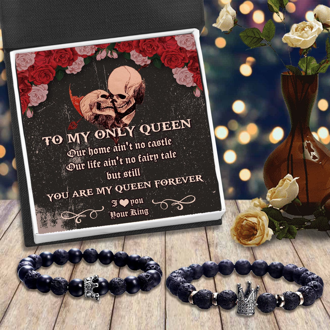 King & Queen Couple Bracelets - Skull - To My Queen - You Are My Queen Forever - Gbae13014