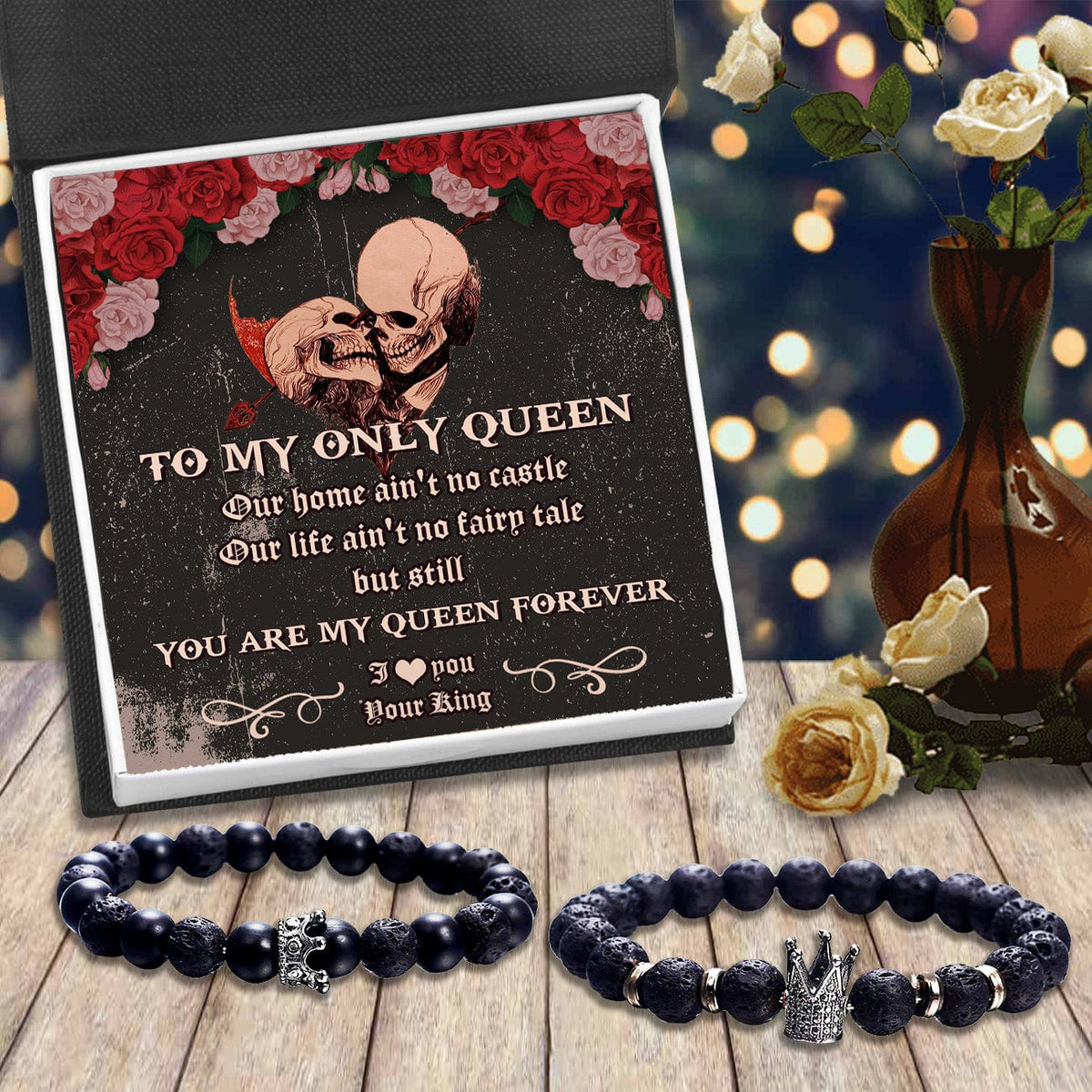 King & Queen Couple Bracelets - Skull - To My Queen - You Are My Queen Forever - Gbae13014