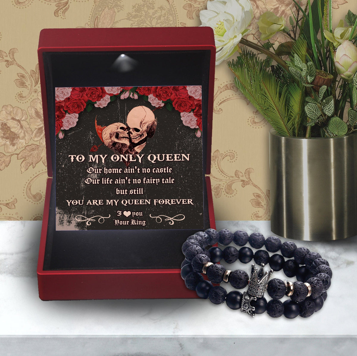 King & Queen Couple Bracelets - Skull - To My Queen - You Are My Queen Forever - Gbae13014