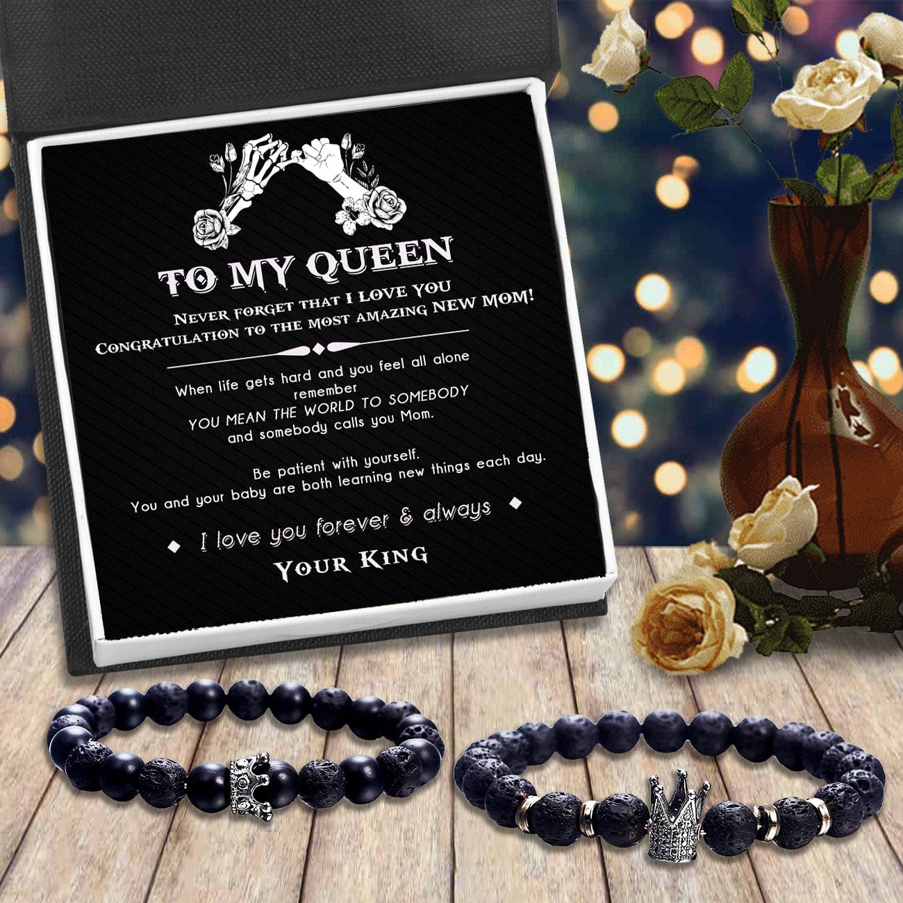 King & Queen Couple Bracelets - Skull - To My Wife - I Love You Forever & Always - Gbae15002