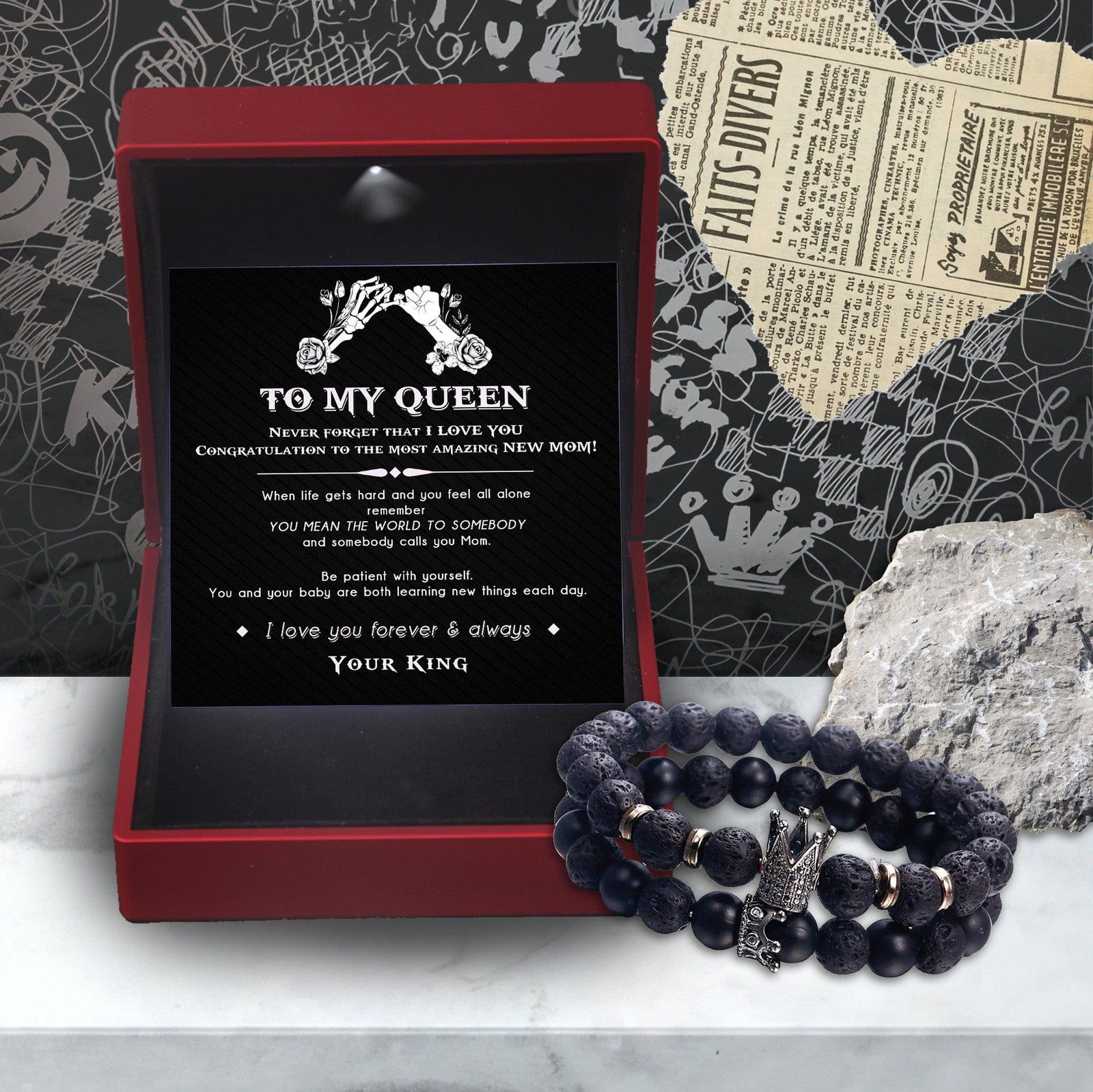 King & Queen Couple Bracelets - Skull - To My Wife - I Love You Forever & Always - Gbae15002