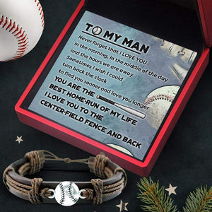 Leather Baseball Charm Bracelet - Baseball - To My Man - Never forget that I Love You - Gbzn26002