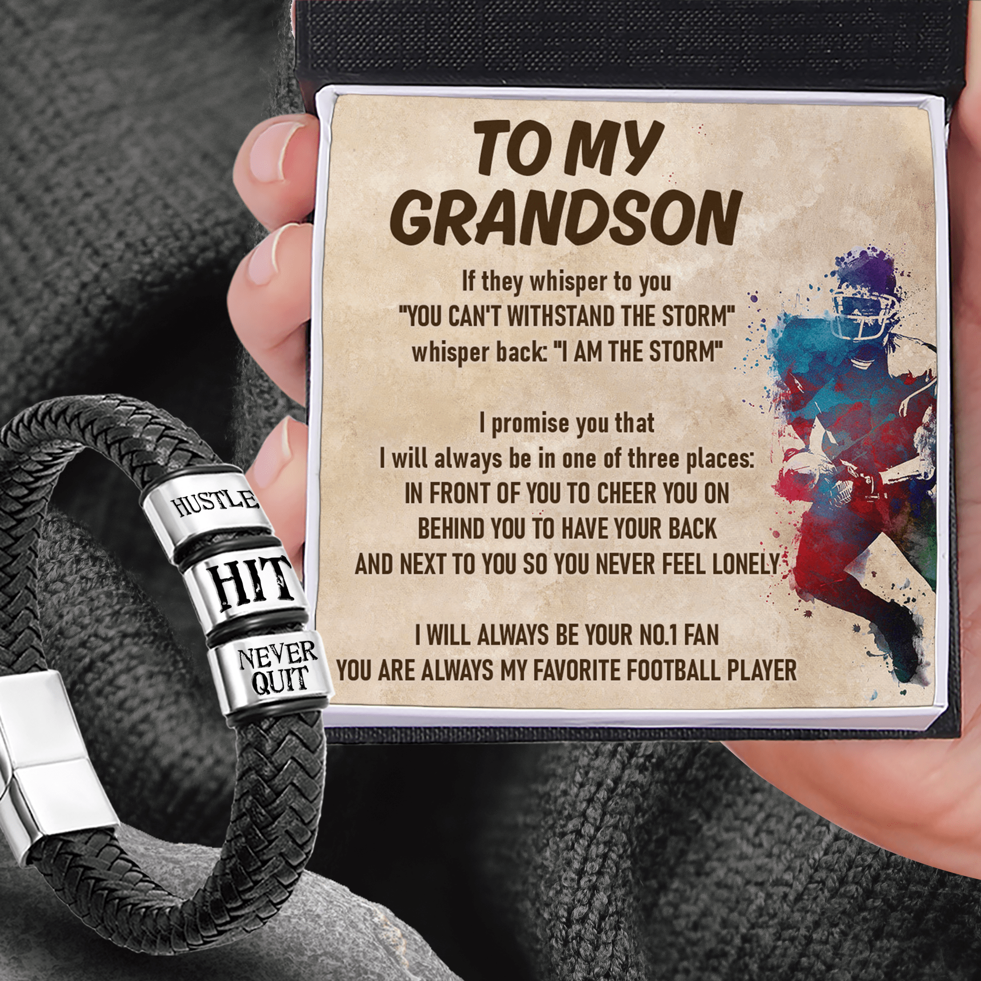 Leather Bracelet - American Football - To My Grandson - I Will Always Be Your No.1 Fan - Gbzl22015