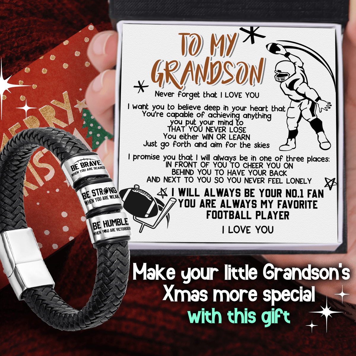Leather Bracelet - American Football - To My Grandson - Never Forget That I Love You - Gbzl22031