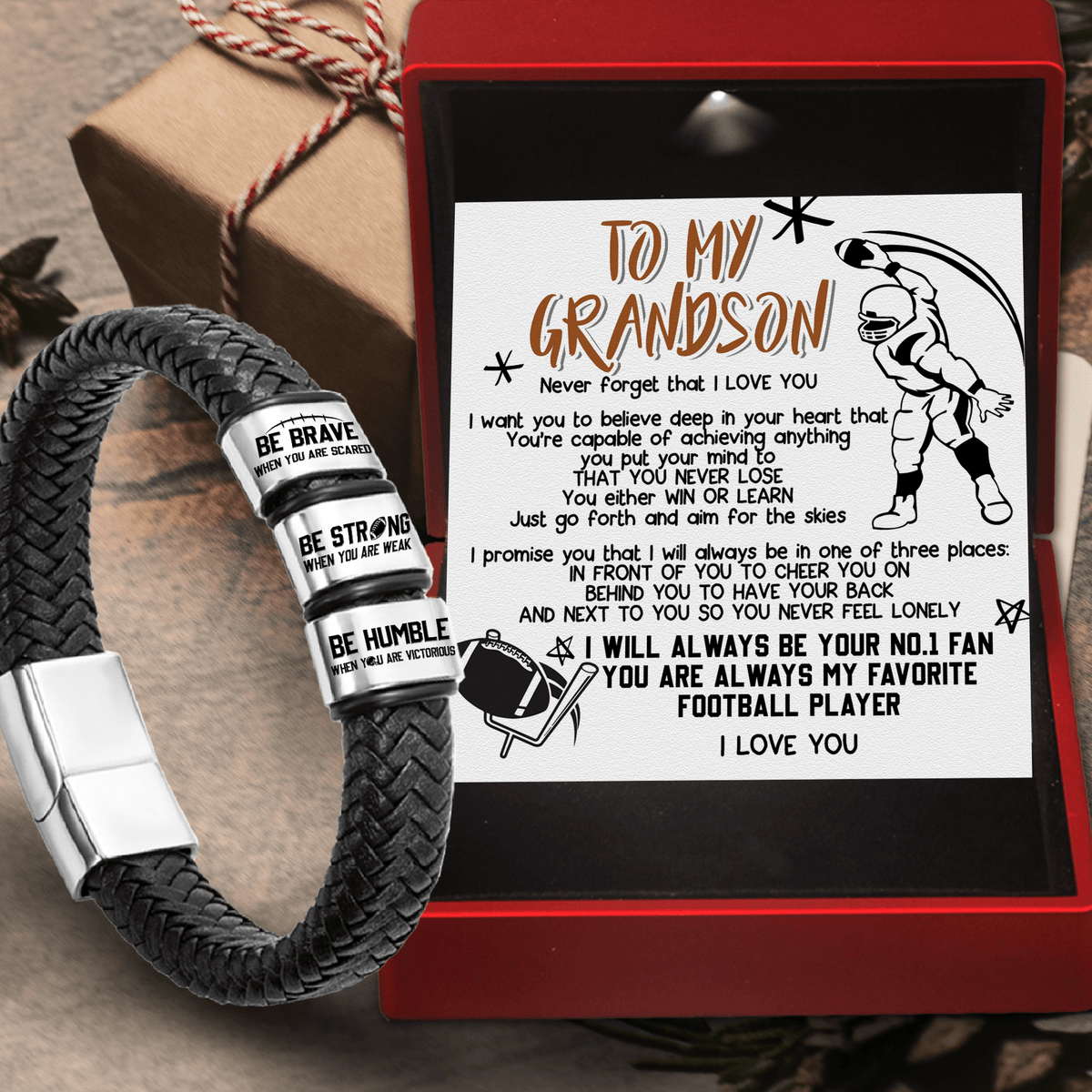 Leather Bracelet - American Football - To My Grandson - Never Forget That I Love You - Gbzl22031