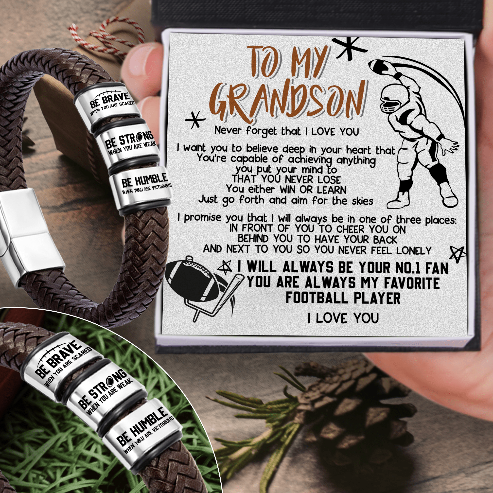 Leather Bracelet - American Football - To My Grandson - Never Forget That I Love You - Gbzl22031