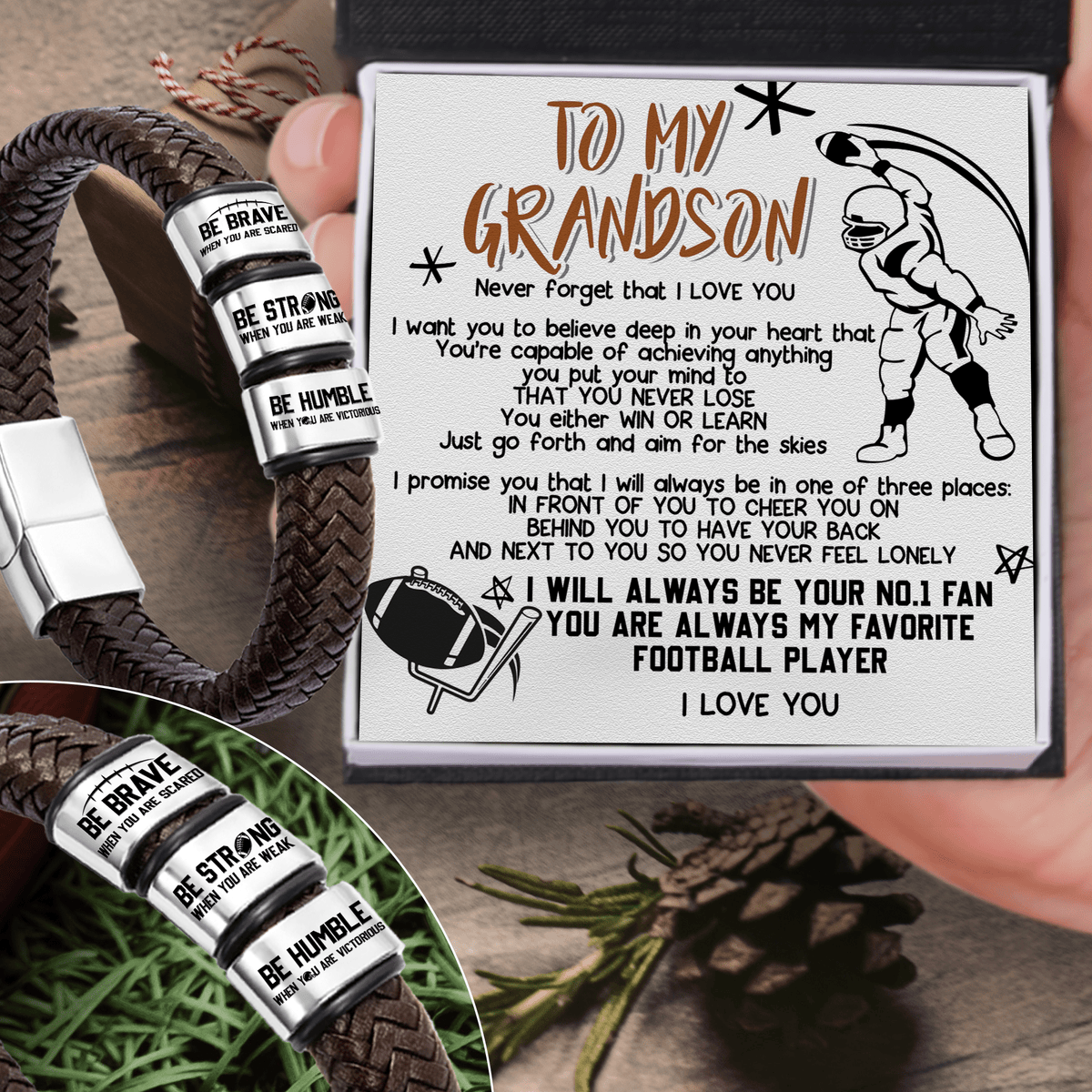 Leather Bracelet - American Football - To My Grandson - Never Forget That I Love You - Gbzl22031