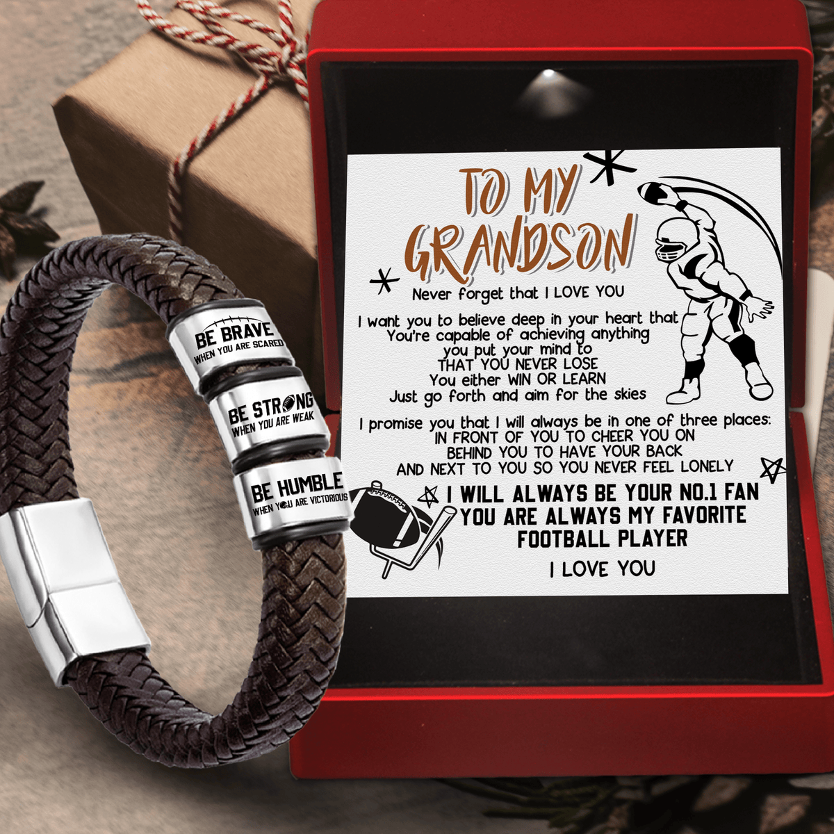 Leather Bracelet - American Football - To My Grandson - Never Forget That I Love You - Gbzl22031
