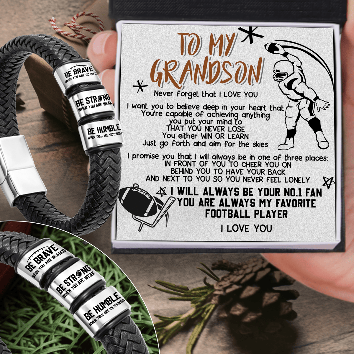 Leather Bracelet - American Football - To My Grandson - Never Forget That I Love You - Gbzl22031