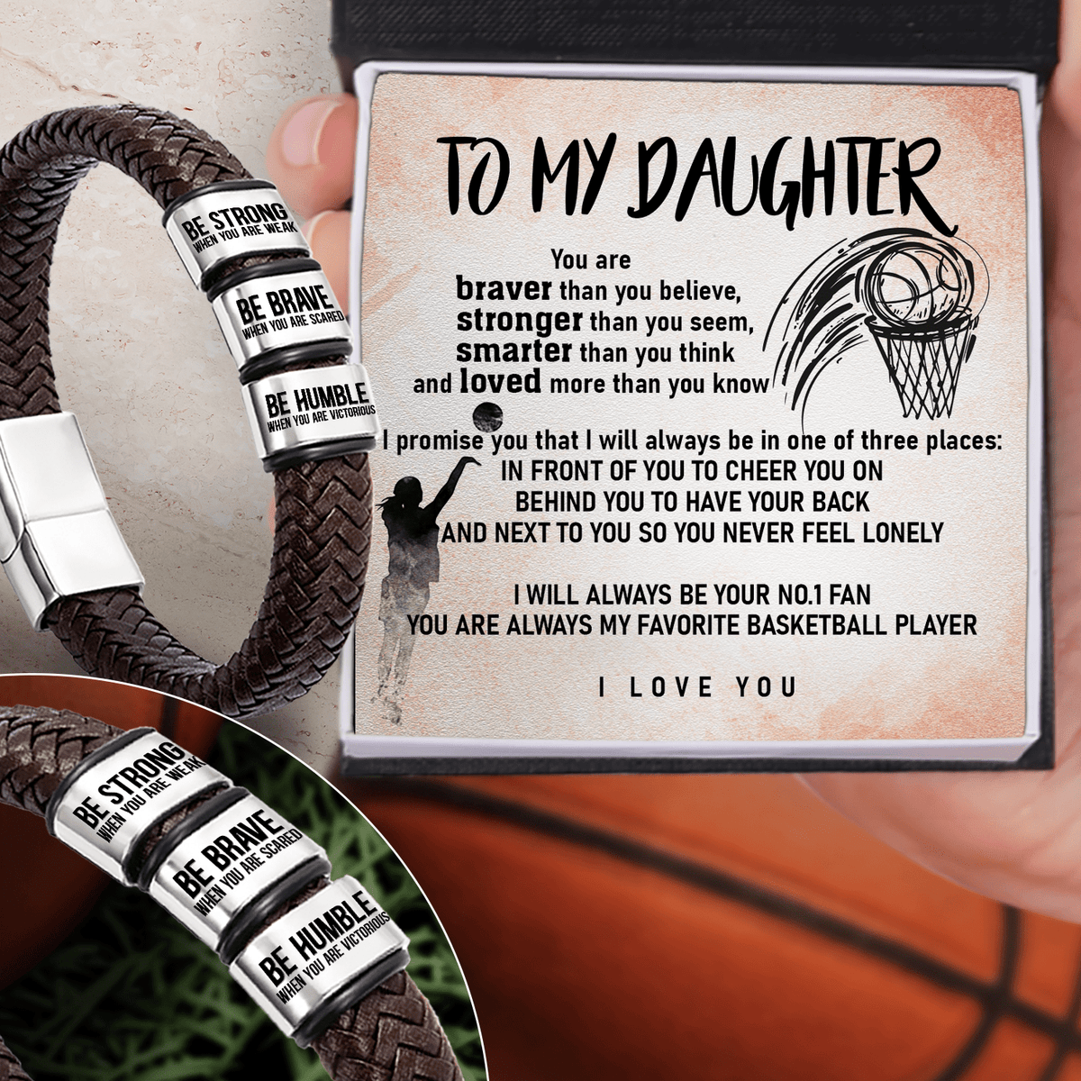 Leather Bracelet - Basketball - To My Daughter - Be Humble When You Are Victorious - Gbzl17008