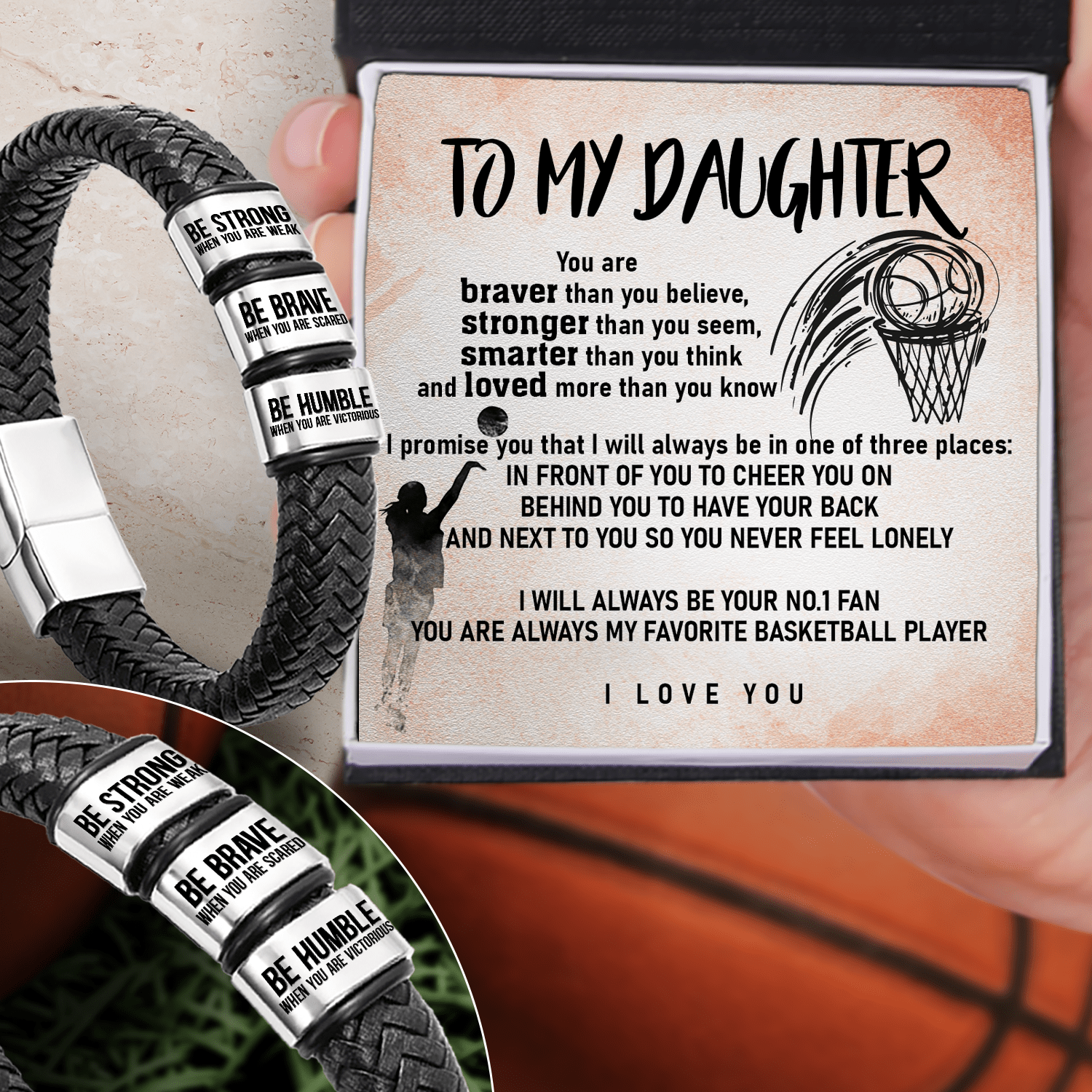 Leather Bracelet - Basketball - To My Daughter - Be Humble When You Are Victorious - Gbzl17008