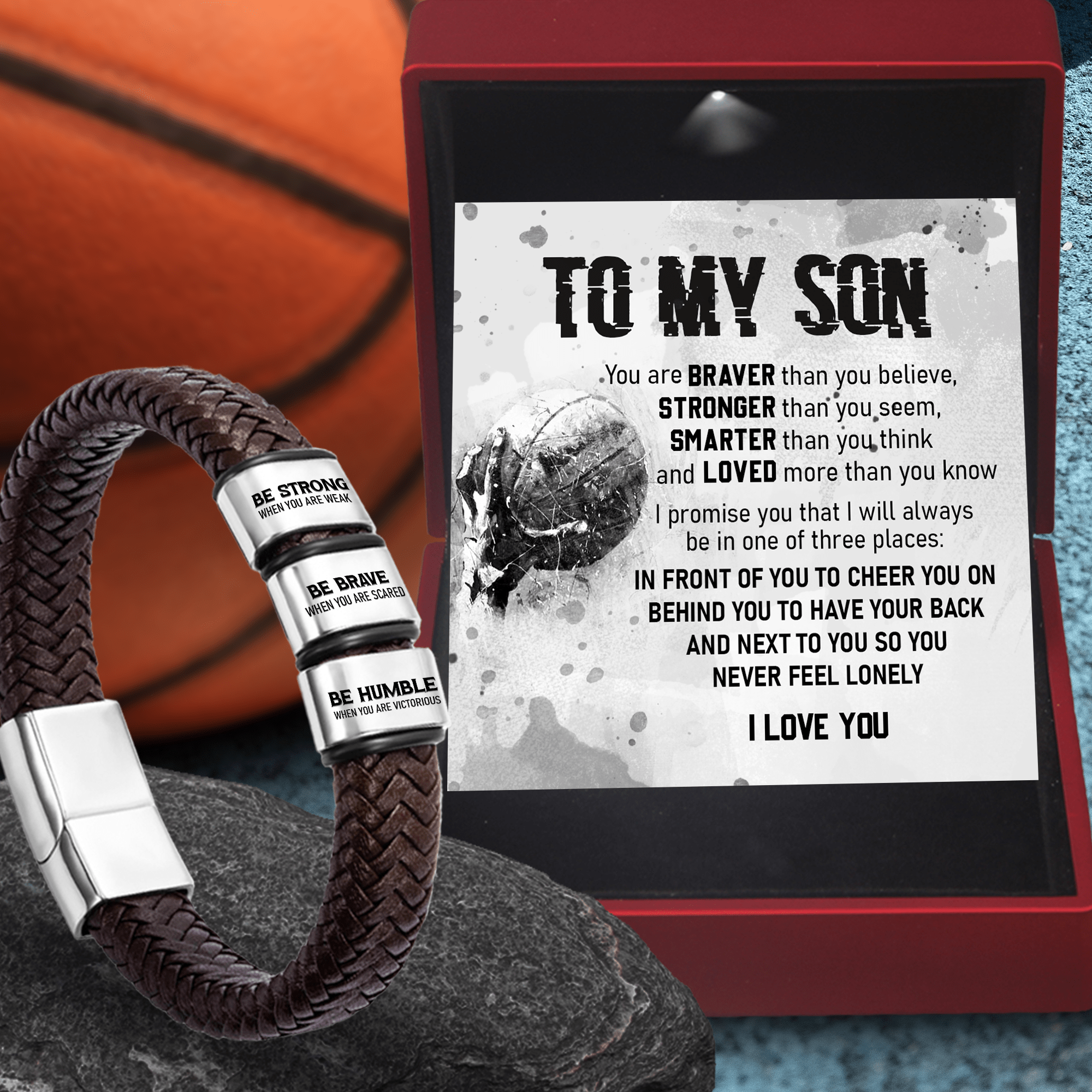 Leather Bracelet - Basketball - To My Son - You Are Braver Than You Believe - Gbzl16040