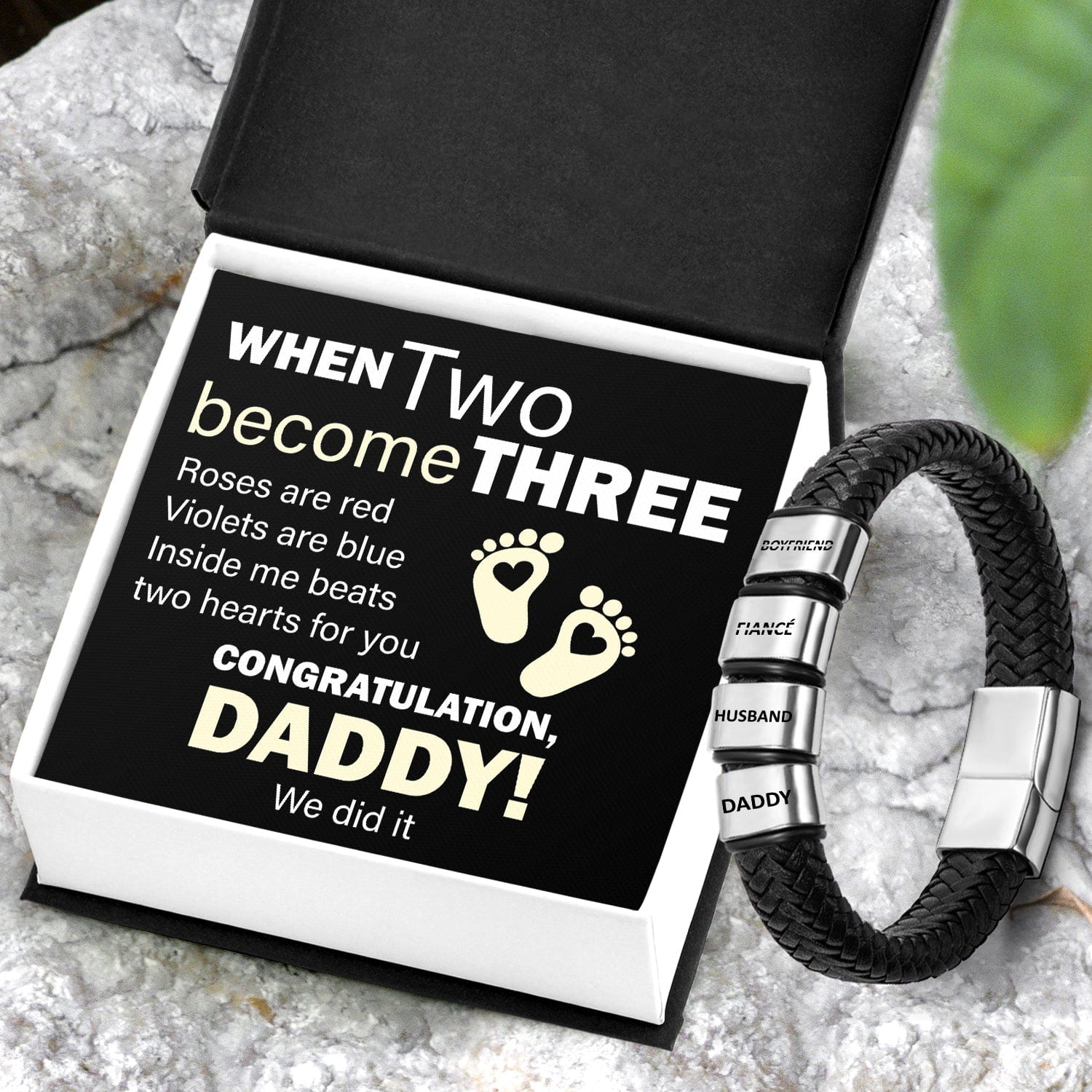 Leather Bracelet - Family - To Dad-to-be - Inside Me Beats Two Hearts For You - Gbzl18008