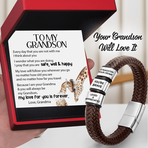 Leather Bracelet - Family - To My Grandson - I Pray That You Are Safe, Well & Happy - Gbzl22046