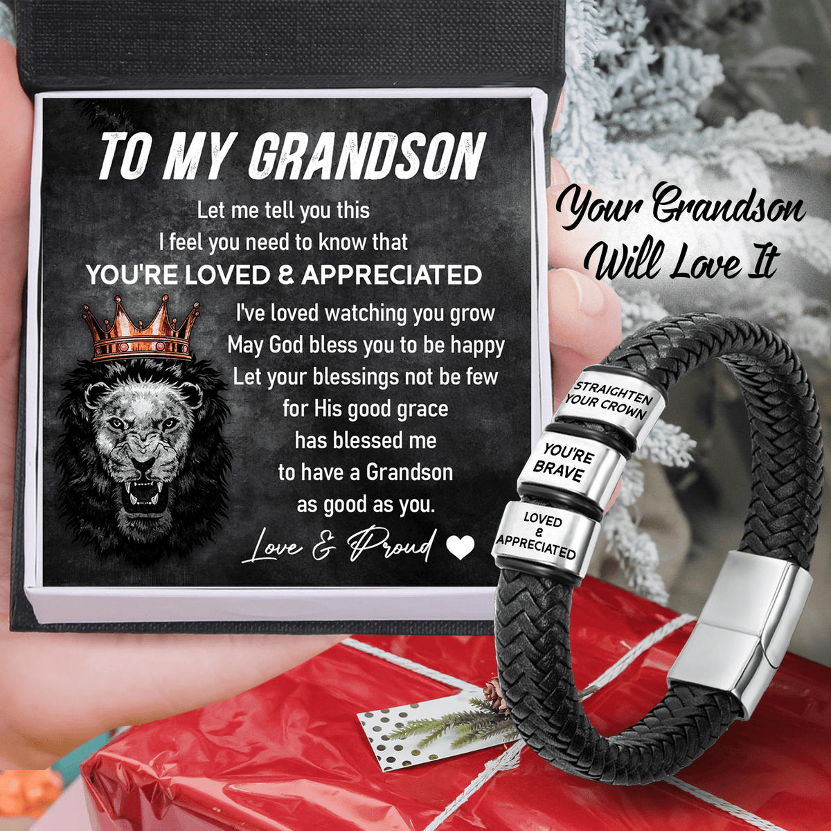 Leather Bracelet - Family - To My Grandson - May God Bless You To Be Happy - Gbzl22044