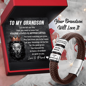 Leather Bracelet - Family - To My Grandson - May God Bless You To Be Happy - Gbzl22044