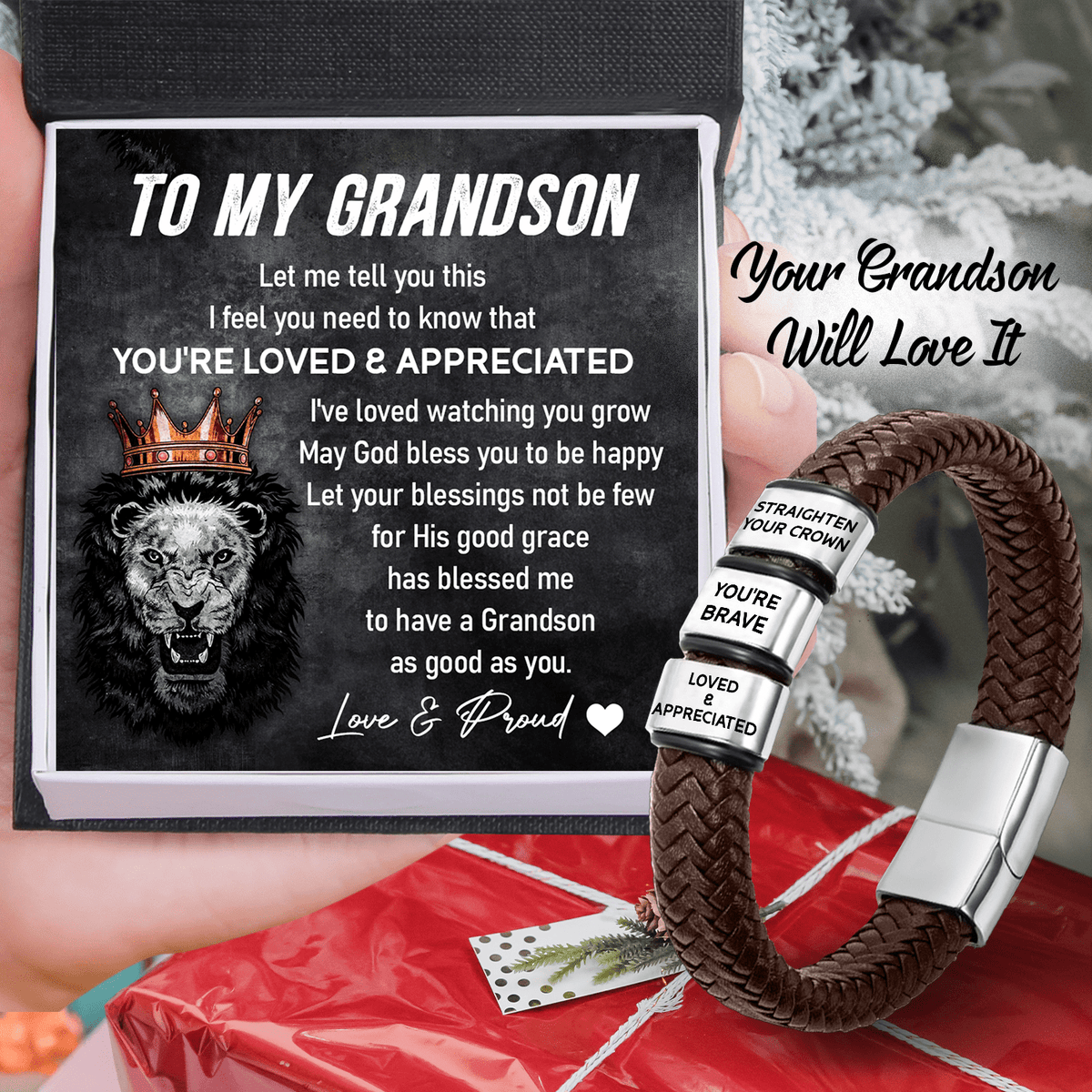 Leather Bracelet - Family - To My Grandson - May God Bless You To Be Happy - Gbzl22044