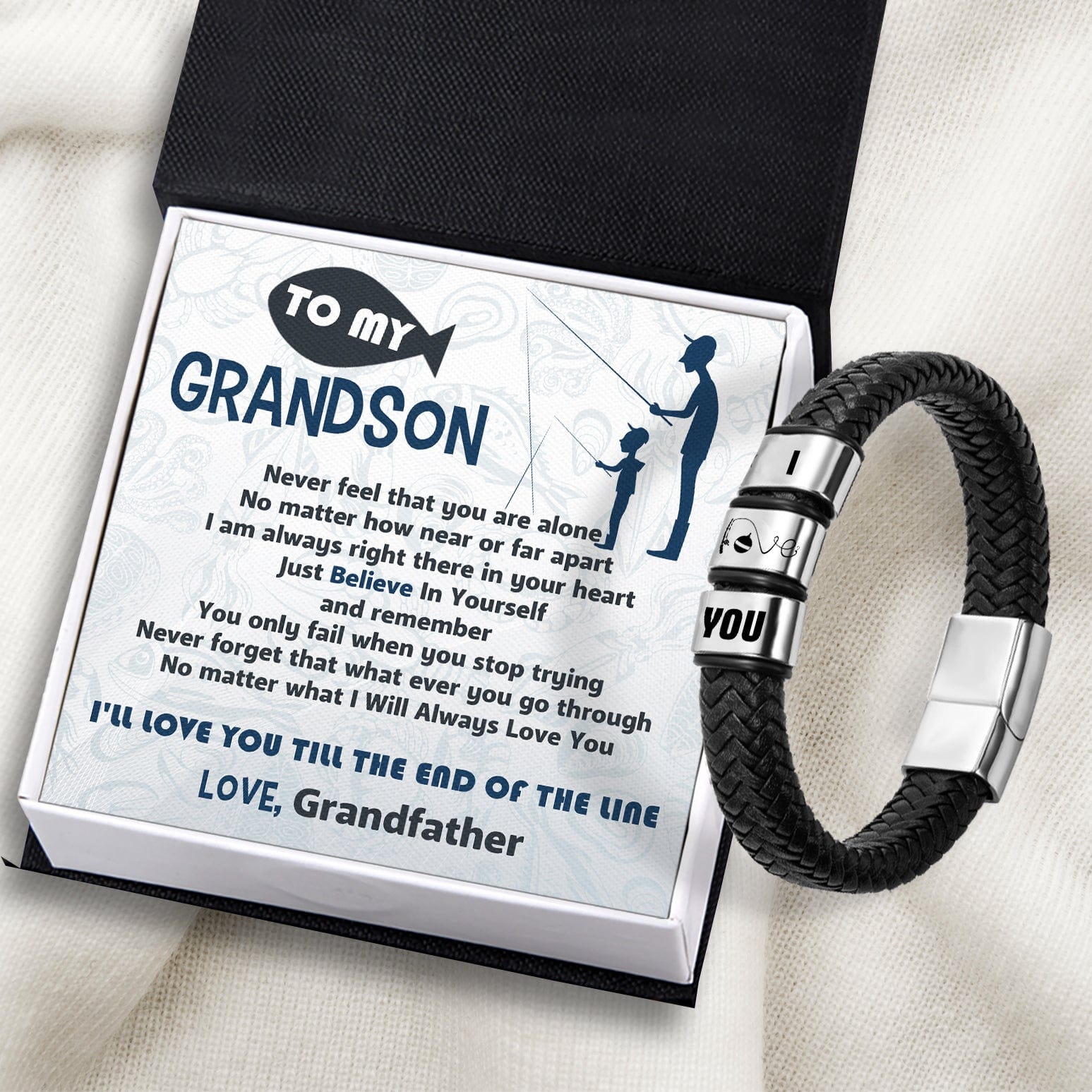 Leather Bracelet - Fishing - To My Grandson - I'll Love You Till The End Of The Line - Gbzl22017