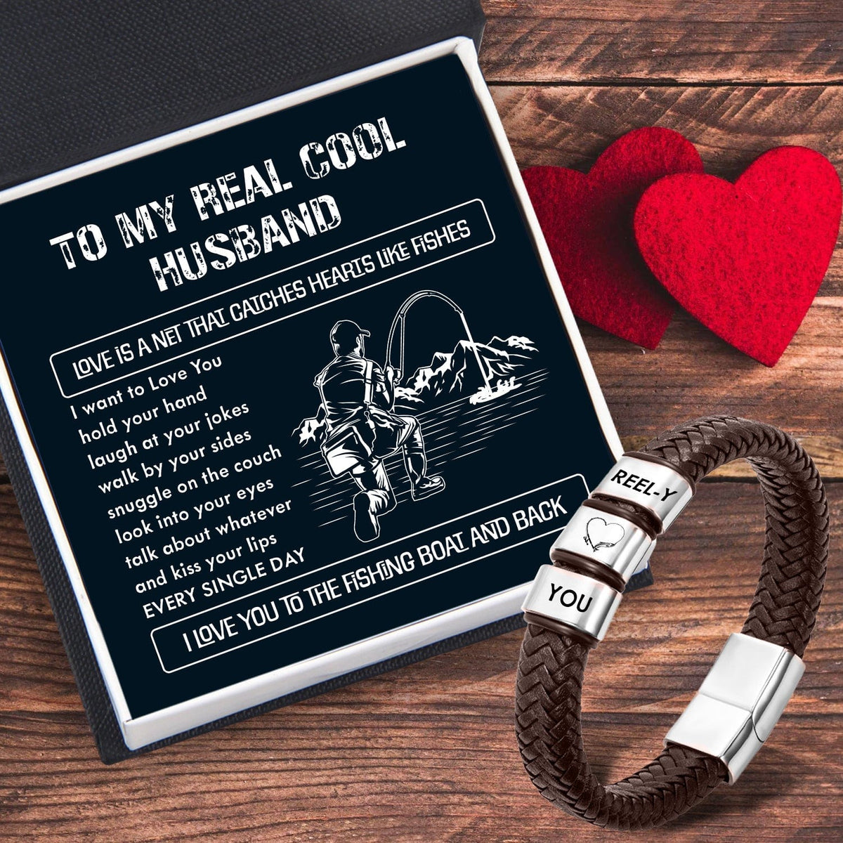 Leather Bracelet - Fishing - To My Real Cool Husband - I Love You To The Fishing Boat And Back - Gbzl14006