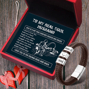 Leather Bracelet - Fishing - To My Real Cool Husband - I Love You To The Fishing Boat And Back - Gbzl14006