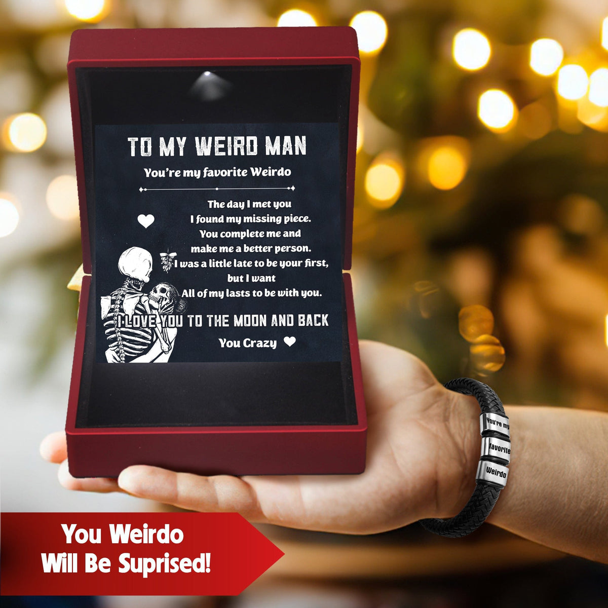 Leather Bracelet - Skull - To My Man - I Love You To The Moon And Back - Gbzl26048