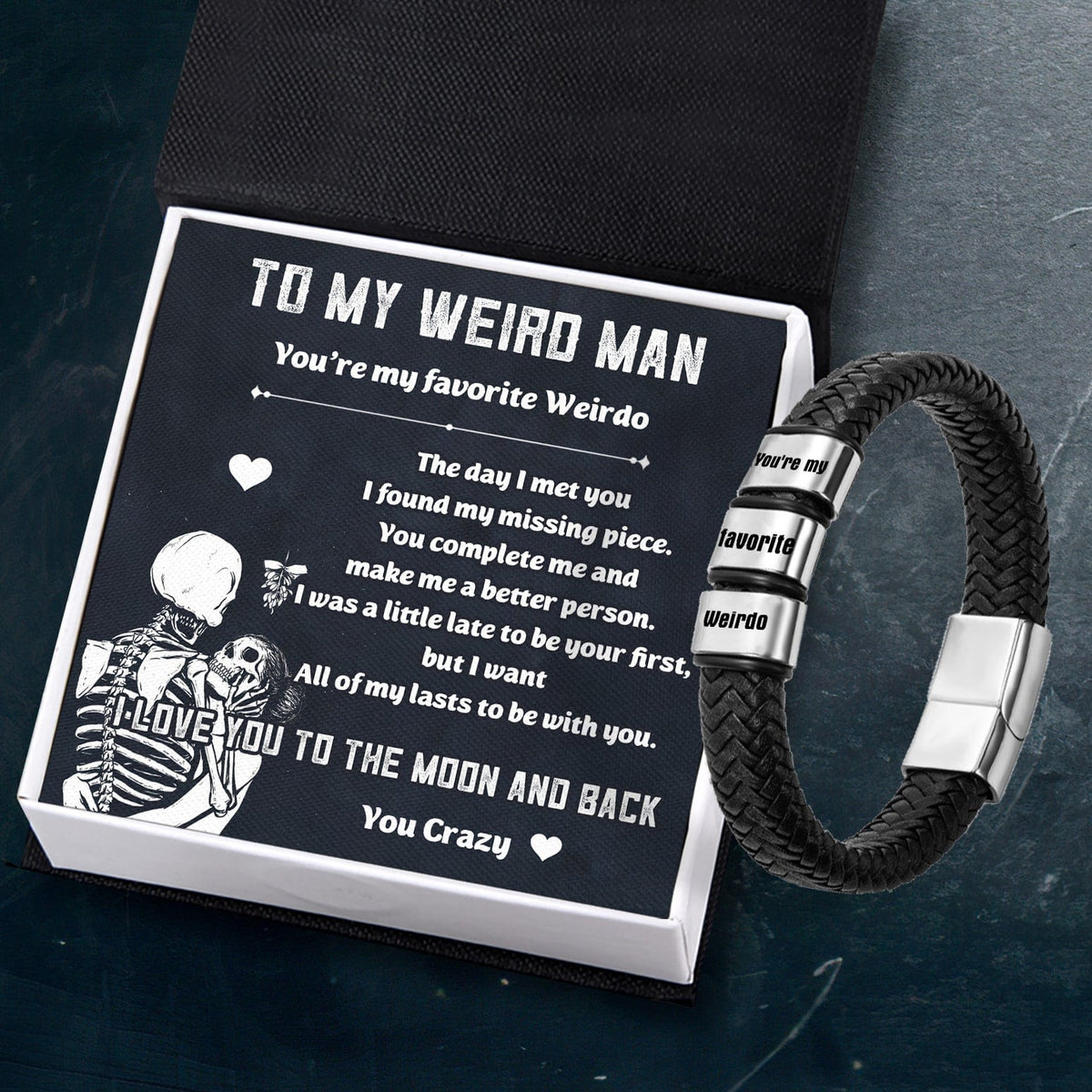 Leather Bracelet - Skull - To My Man - I Love You To The Moon And Back - Gbzl26048