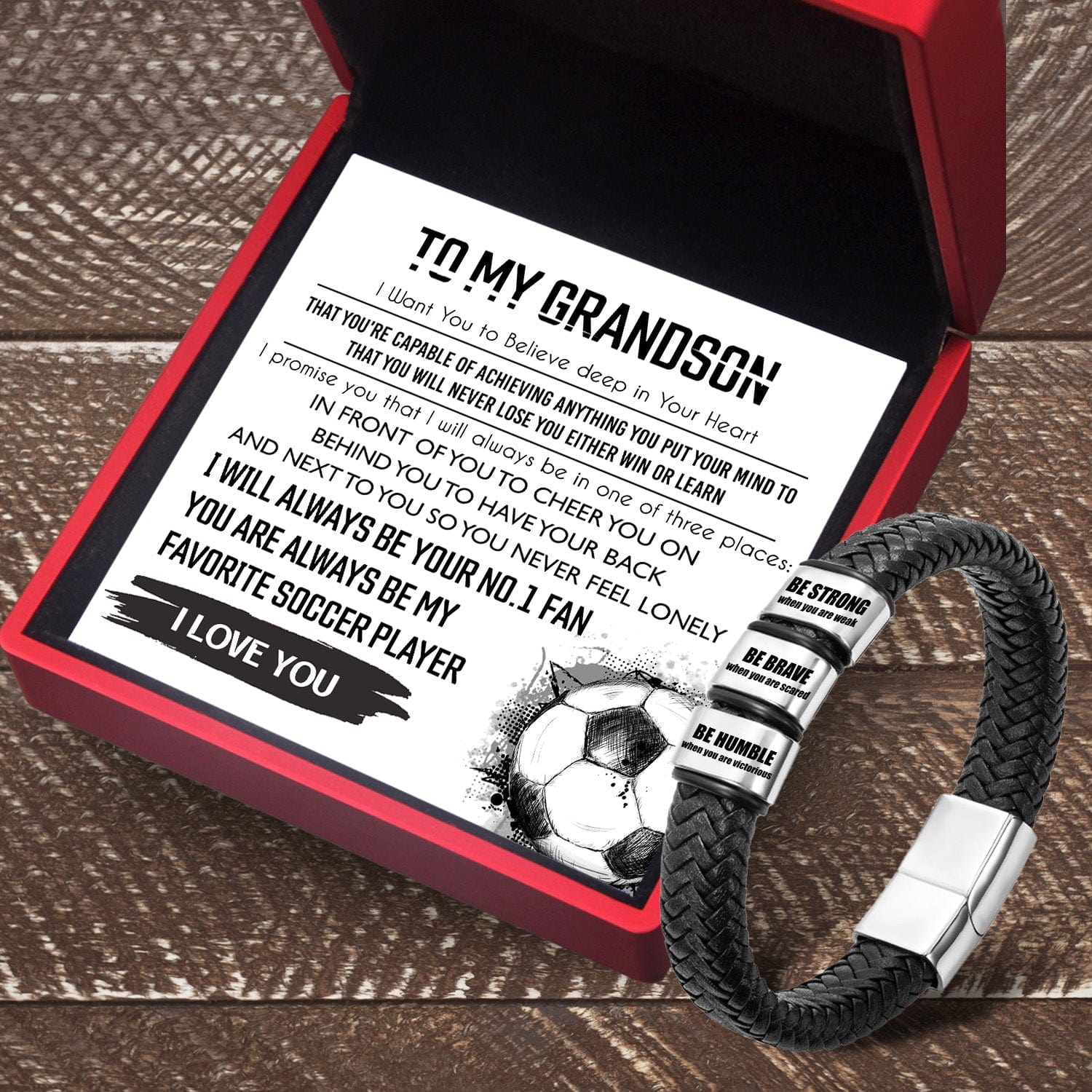 Leather Bracelet - Soccer - To My Grandson - I Love You - Gbzl22021