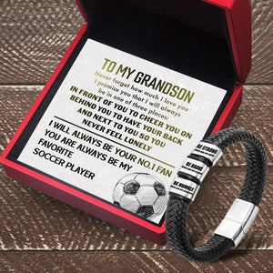 Leather Bracelet - Soccer - To My Grandson - Never Forget How Much I Love You - Gbzl22023