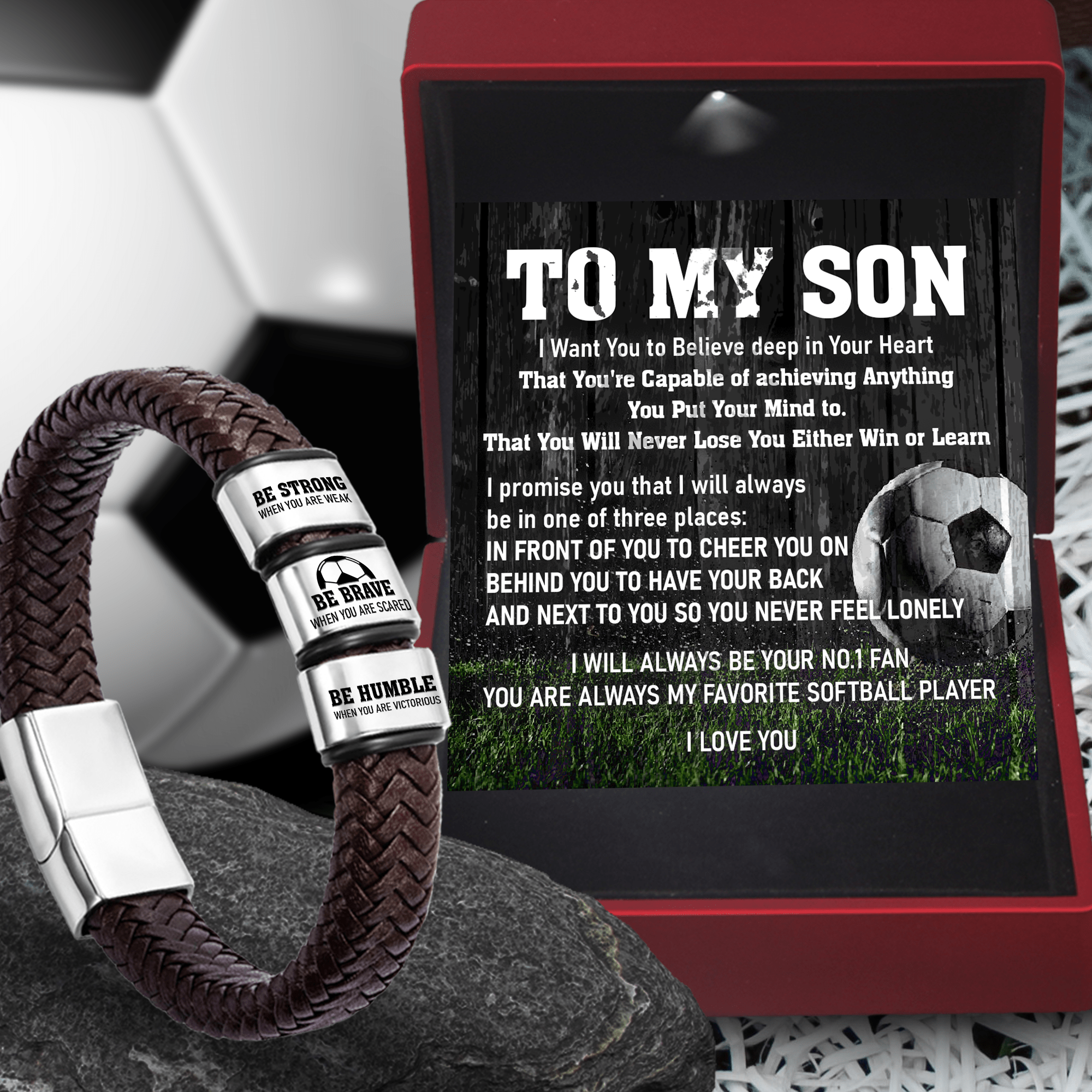 Leather Bracelet - Soccer - To My Son - I Want You To Believe Deep In Your Heart - Gbzl16047