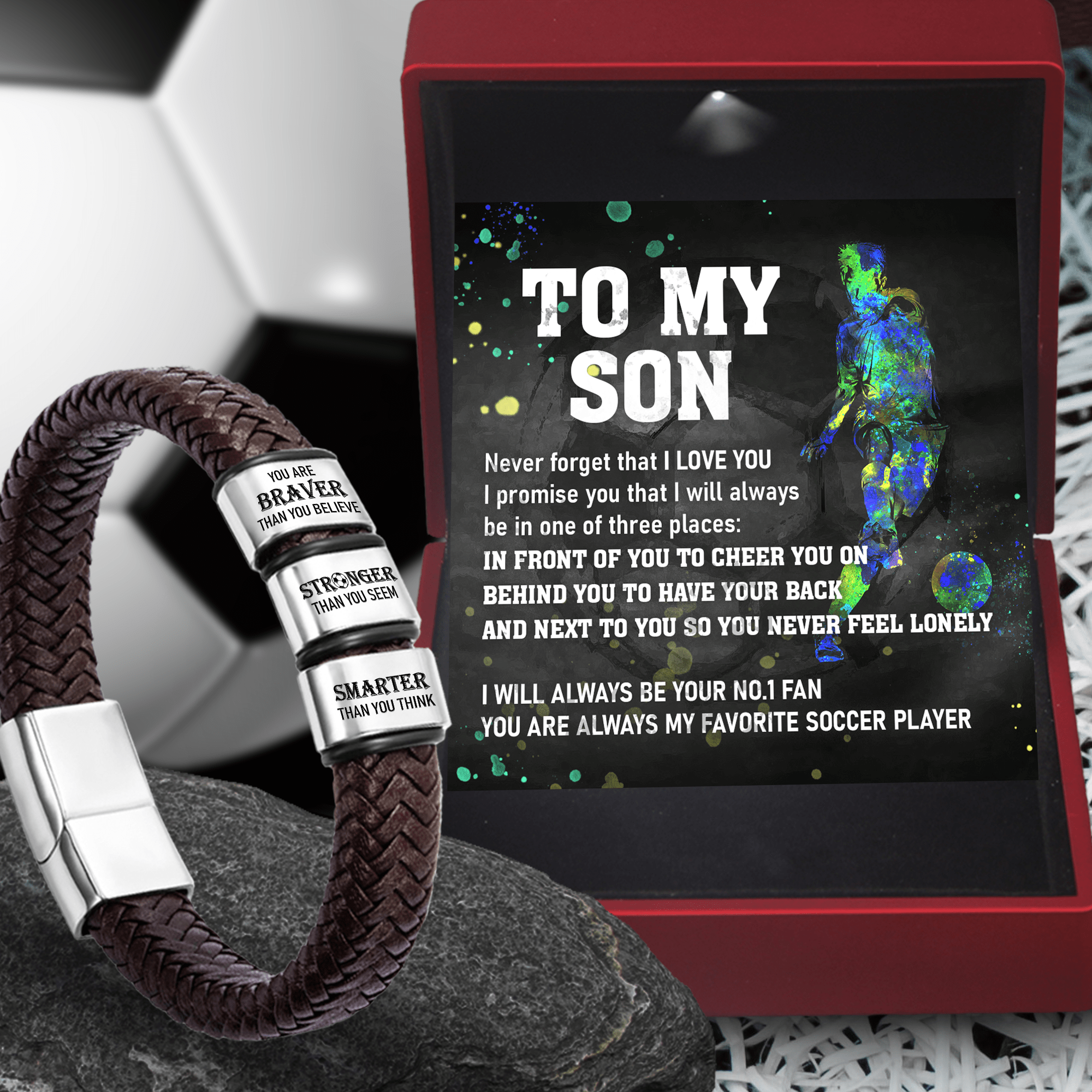 Leather Bracelet - Soccer - To My Son - Never Forget That I Love You - Gbzl16048