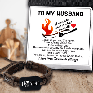 Leather Cord Bracelet - Cooking - To My Husband - A Man Who Cooks Is A True Romantic - Gbr14011