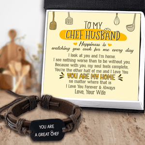 Leather Cord Bracelet - Cooking - To My Husband - You Are A Great Chef - Gbr14007