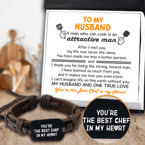 Leather Cord Bracelet - Cooking - To My Husband - You’re The Best Chef In My Heart - Gbr14009