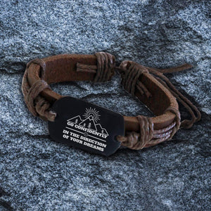 Leather Cord Bracelet - Travel - To My Grandson - Enjoy Your Adventures Ahead - Gbr22001