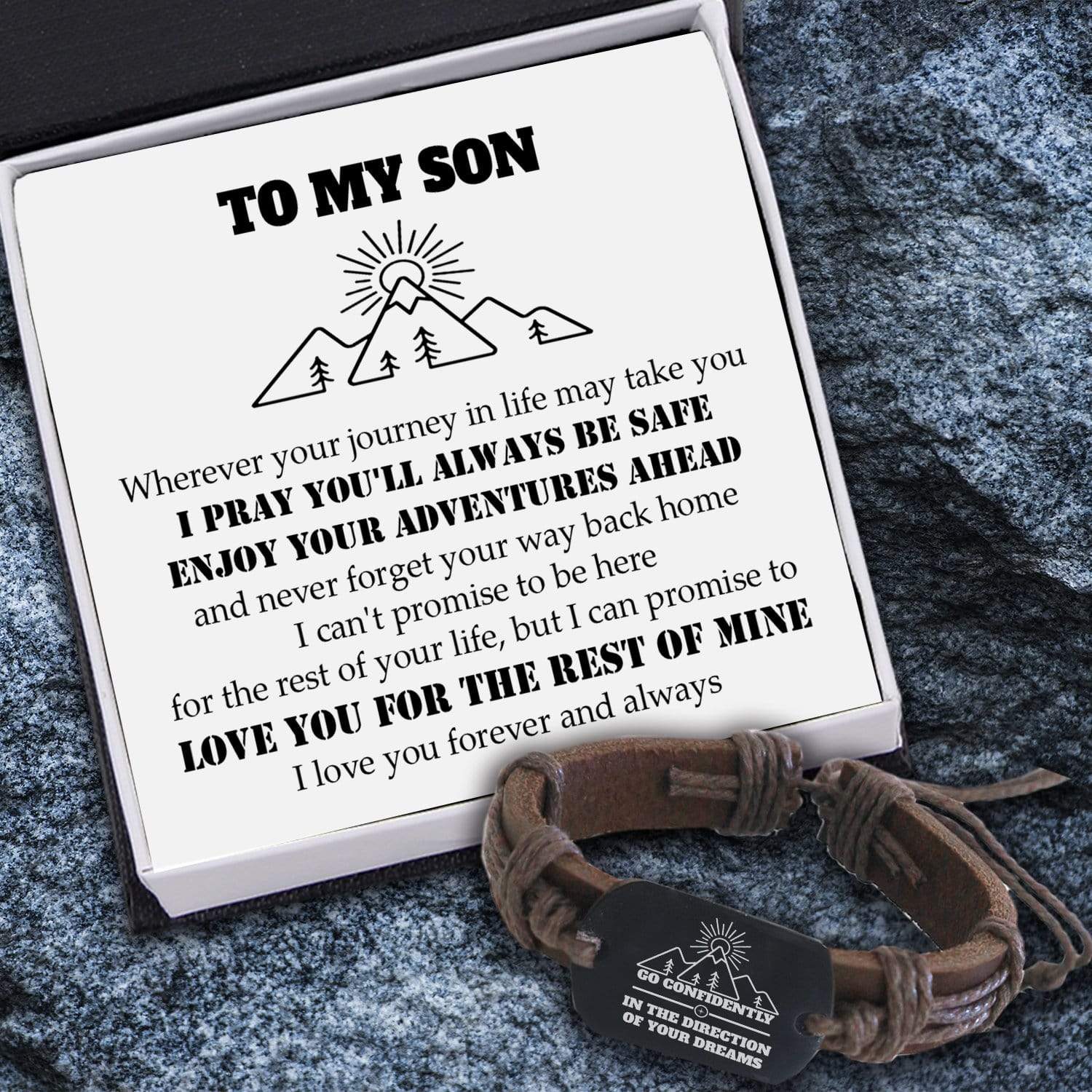 Leather Cord Bracelet - Travel - To My Son - Love You For The Rest Of Mine - Gbr16002
