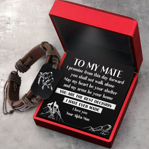 Leather Cord Bracelet - Wolf - To My Mate - May My Heart Be Your Shelter - Gbr13008