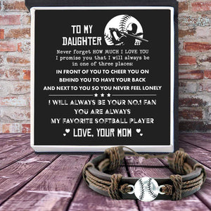 Leather Softball Charm Bracelet - Softball - To My Daughter - From Mom - I'll Always Be Your No.1 Fan - Gbzn17002