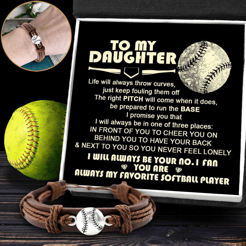 Leather Softball Charm Bracelet Softball To My Daughter I ll Always Be Your No.1 Fan Gbzn17003