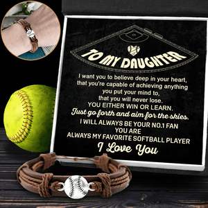 Leather Softball Charm Bracelet - Softball - To My Daughter - I Love You - Gbzn17004