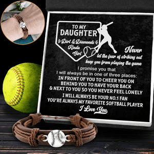 Leather Softball Charm Bracelet - Softball - To My Daughter - I Will Always Be Your No.1 Fan - Gbzn17006