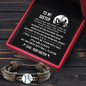 Leather Softball Charm Bracelet - Softball - To My Sister - I'll Always Be Your No.1 Fan - Gbzn32001