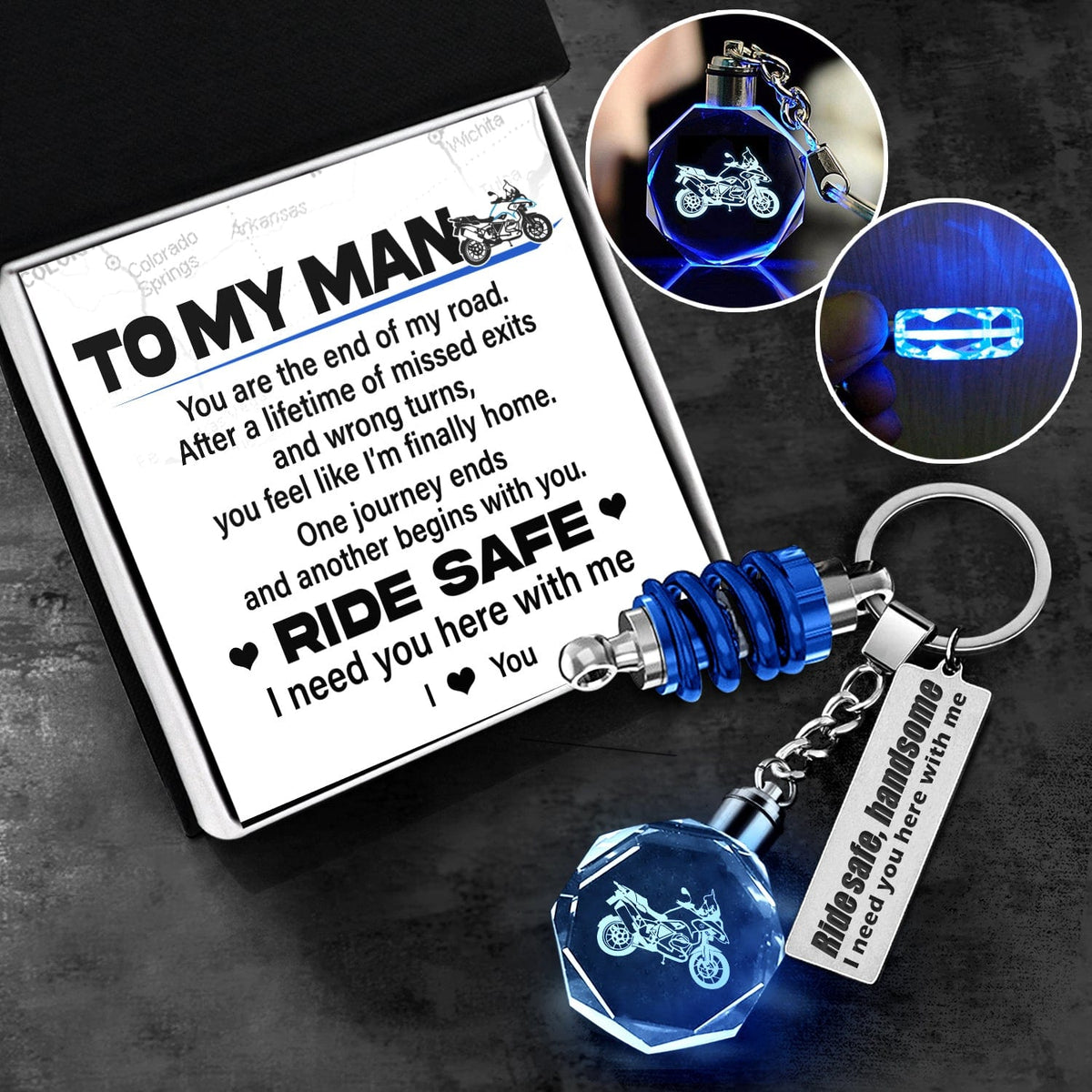 Led Light Motorrad Keychain - Biker - To My Man - I Love You - Gkwh26001