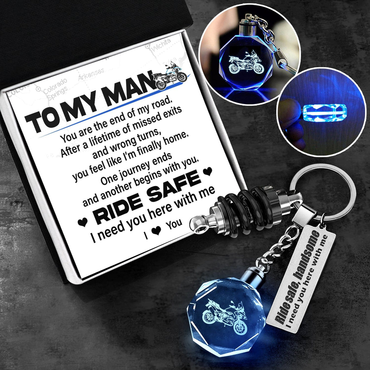 Led Light Motorrad Keychain - Biker - To My Man - I Love You - Gkwh26001